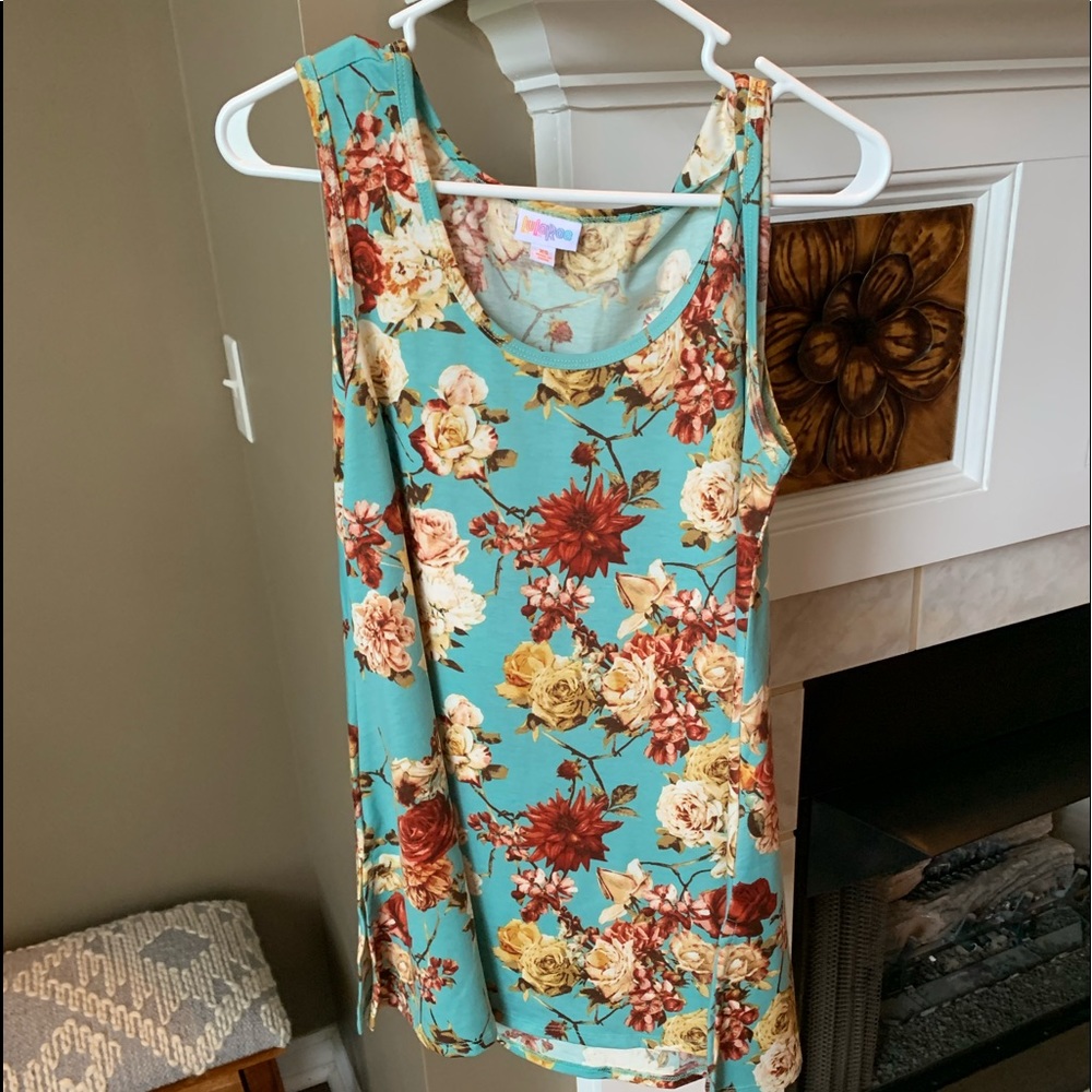 LuLaRoe Floral Tank Top - Teal and Multicolor